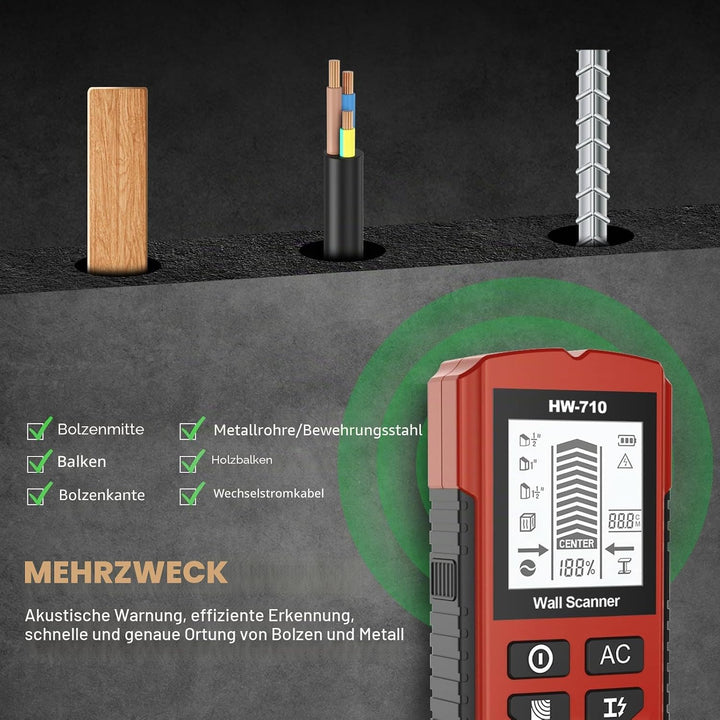 Leitungssucher 5 in 1 – Kabelfinder &amp; Metallsuchgerät für Stromleitungen, Holzbalken &amp; Eisen | Multi