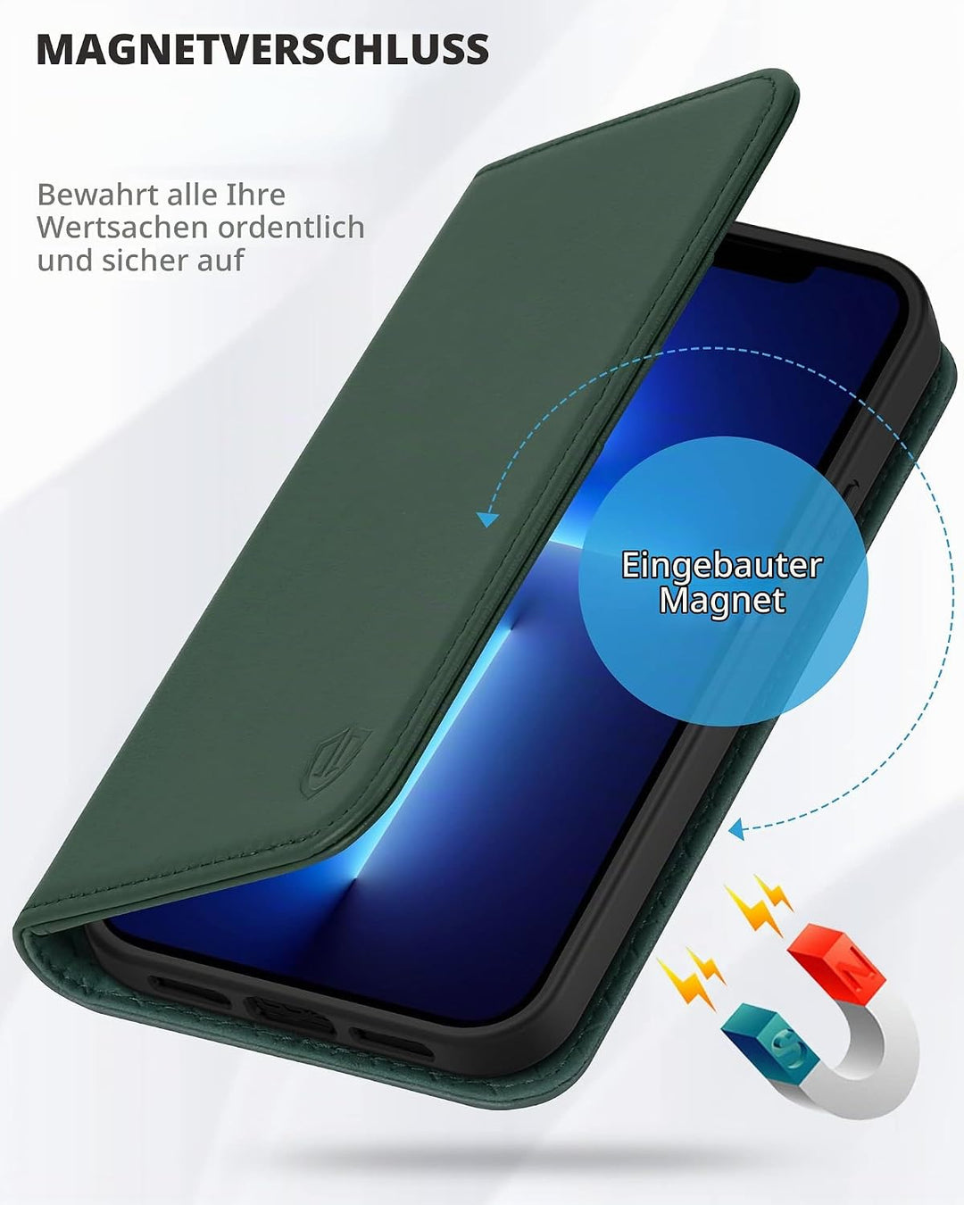 SHIELDON Hülle für iPhone 13 Pro Max Lederhülle [Echtleder] [RFID-Sperre] [Kartenfach] [Magnet] TPU