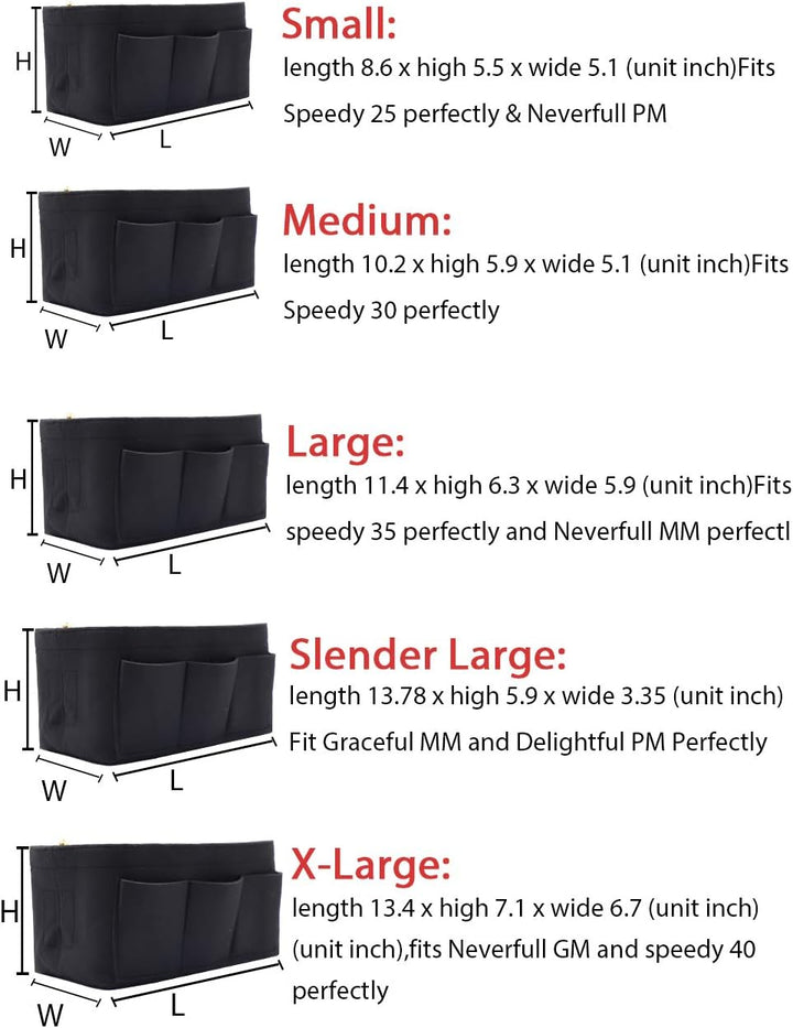 LEXSION Aufbewahrungstasche aus Filz für die Handtasche, passend für Speedy Neverfull, Schwarz (schw