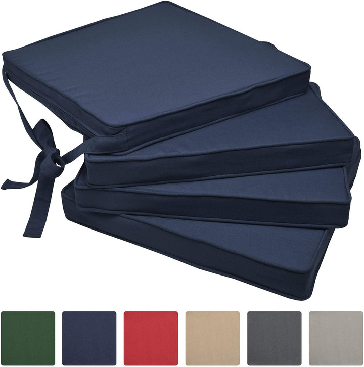 Beautissu Loft SK Stuhlkissen 45x40 cm Blau - 4er Set Stuhlpolster mit Bändern Sitzkissen für Stühle