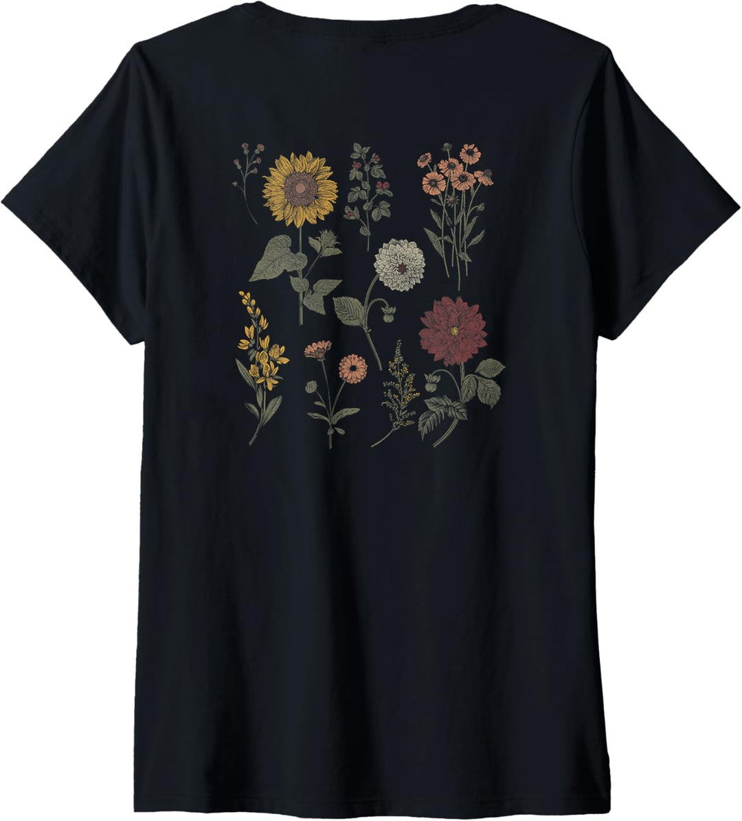 Damen Trendy La Fleur Wildflowers Front & Back T-Shirt mit V-Ausschnitt