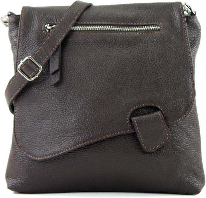 modamoda de - T146 - ital Messengertasche Umhängetasche aus Leder Dark Chocolate, Dark Chocolate