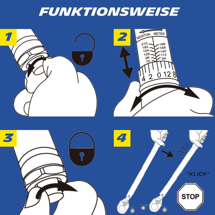 MICHELIN Drehmomentschlüssel MTW 210 Auto | Drehmoment 42 bis 210 Nm | Inkl. Stecknüssen, Adapter un