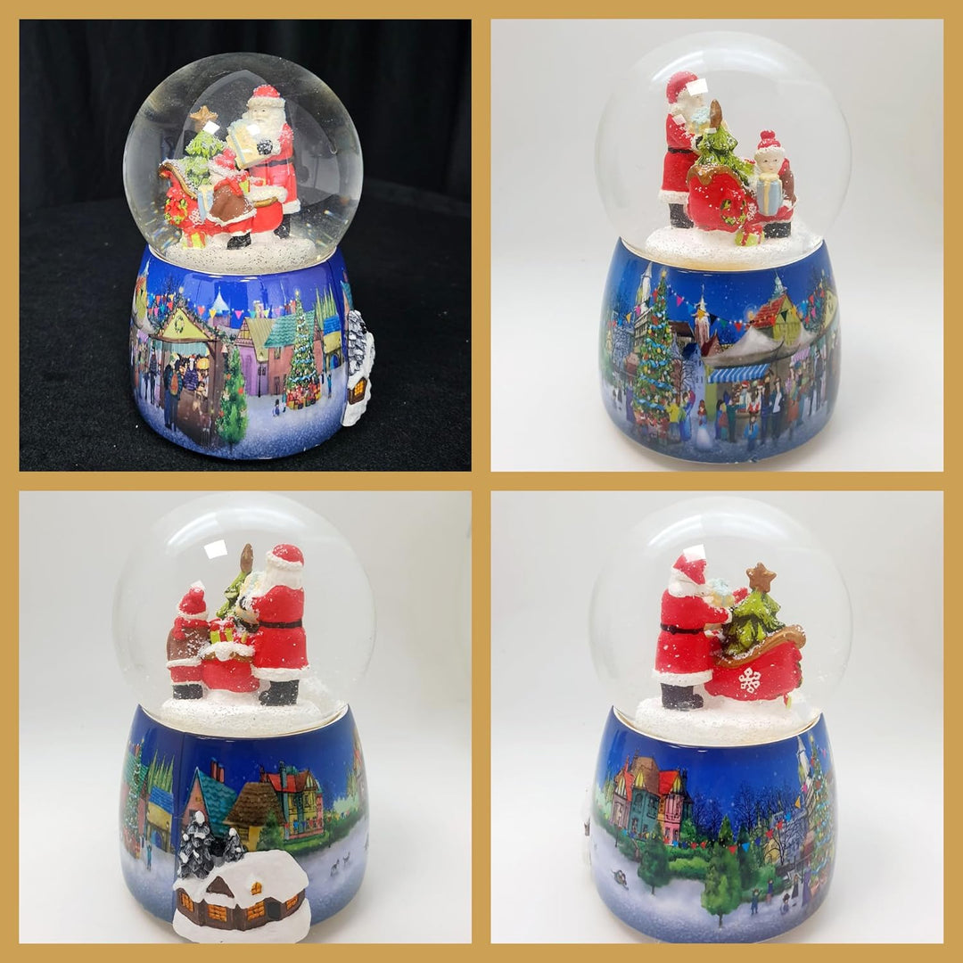 Schneekugel Weihnachten Spieluhr | Christmas Shopping Weihnachtsmarkt Weihnachtsmann | Sockel mit Po