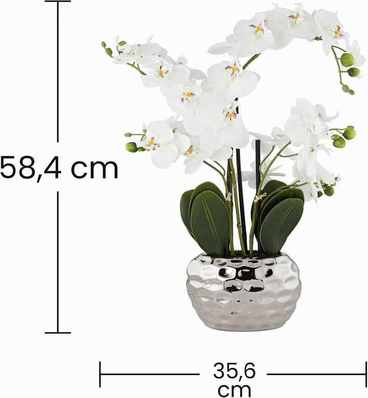 Dahlia Studios Kunstpflanze Orchidee Phalaenopsis mit silber-farbigem Keramiktopf - ca. 53cm hoch (w