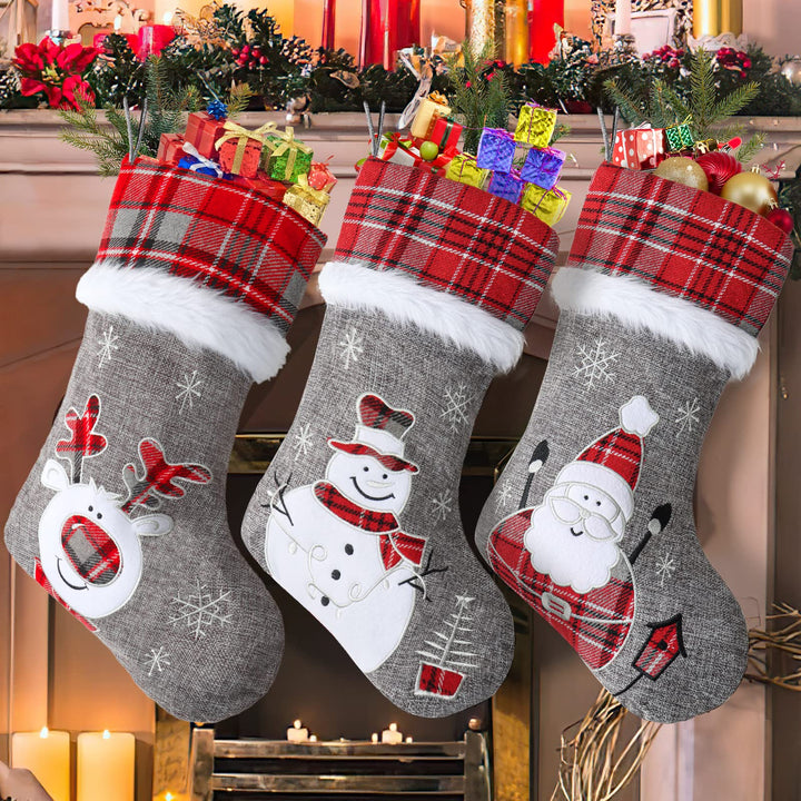 LOMOHOO Weihnachtsstrumpf 3er Set 46cm Grossen Nikolausstiefel Nikolausstrumpf für Weihnachtsdeko,We
