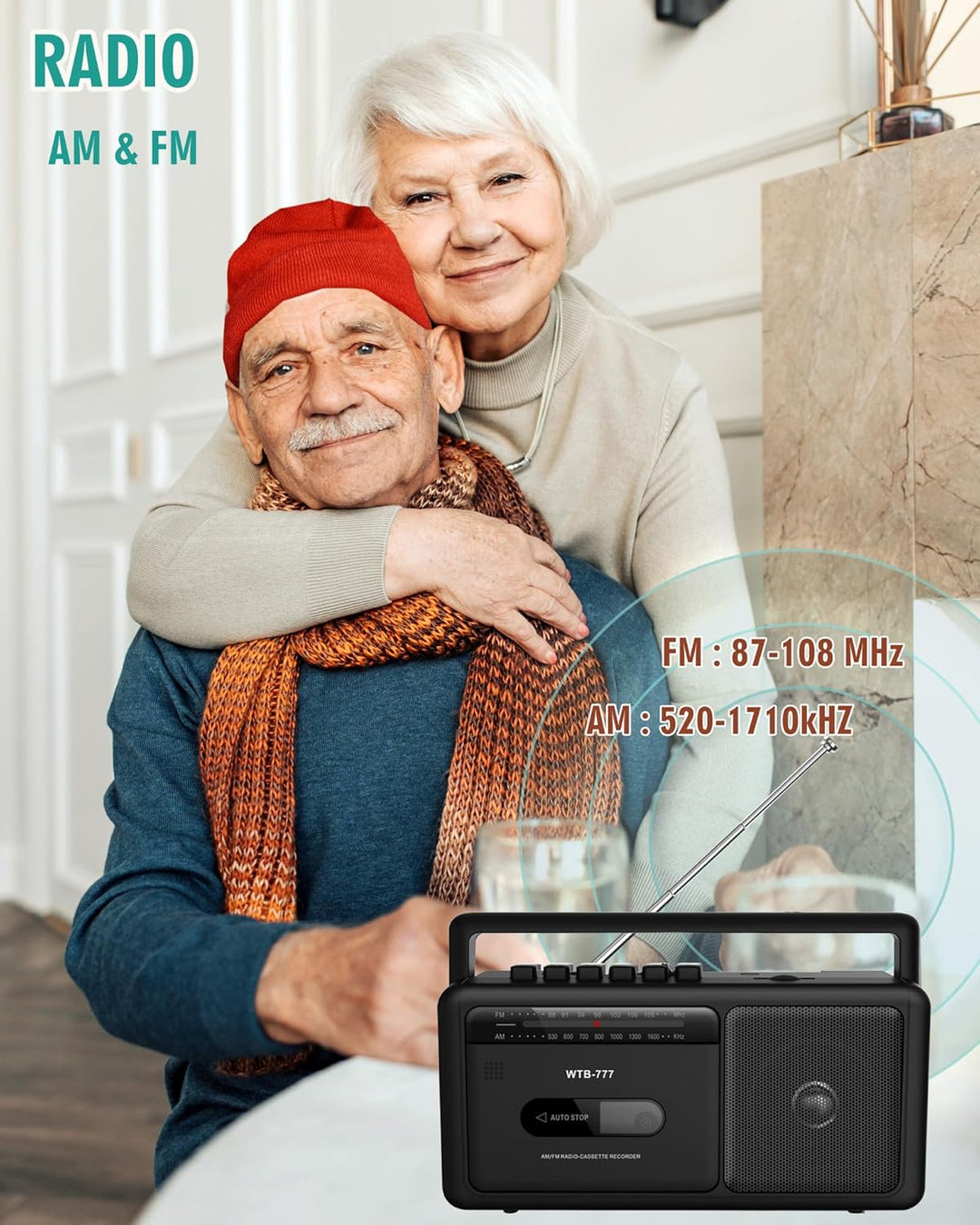 Tragbare Kassettenspieler Boombox,Vintage-AM/FM-Stereoradio mit Bluetooth, USB, Kopfhöreranschluss,