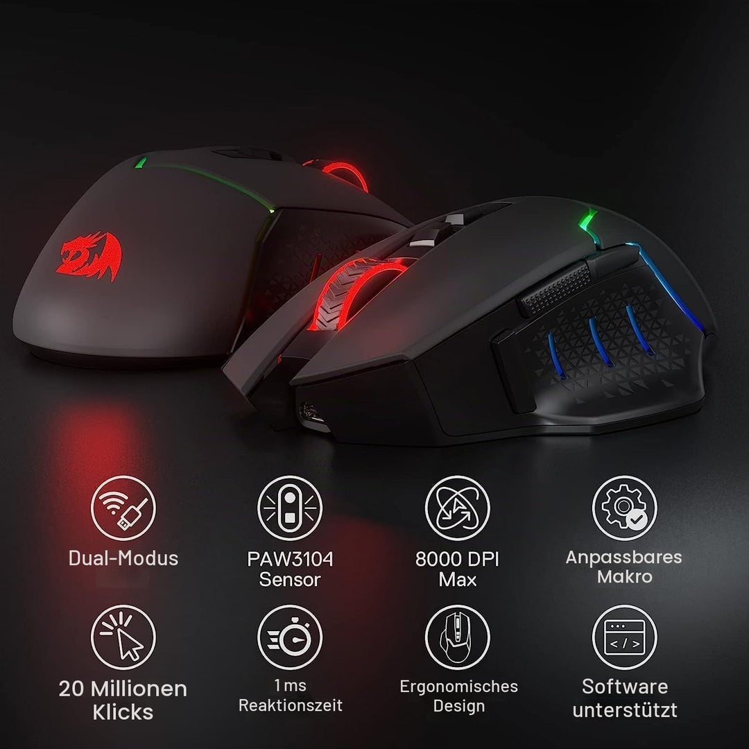 Redragon M690 PRO Kabellose Gaming-Maus, 8000 DPI kabelgebundene/kabellose Gaming-Maus mit Schnellfe