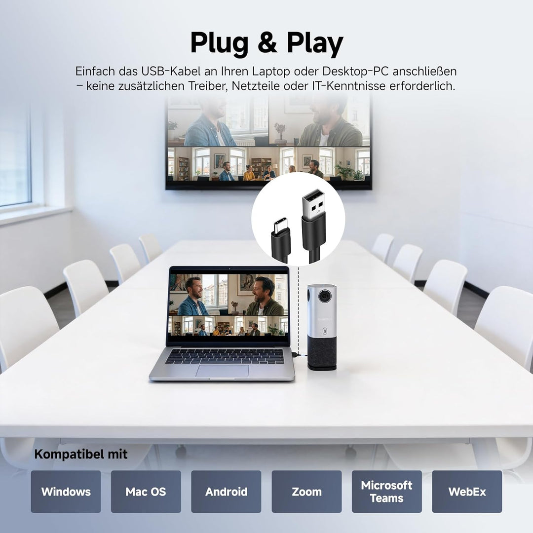 SVBONY SVN A1 360° All-in-One-Videokonferenzkamera, KI-Sprechererkennung, 4-Mik 360°-Sprachaufnahme,