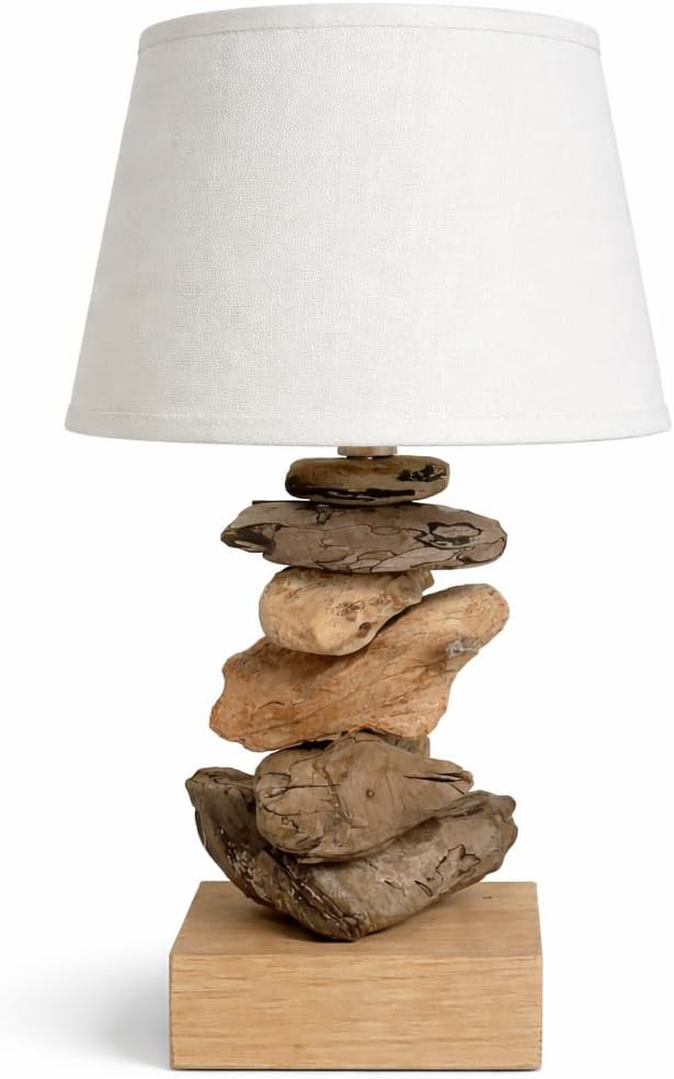 Handgefertigte Tischleuchte/Tischlampe aus Treibholz (Lampenschirm hellgrau), Lampenschirm hellgrau
