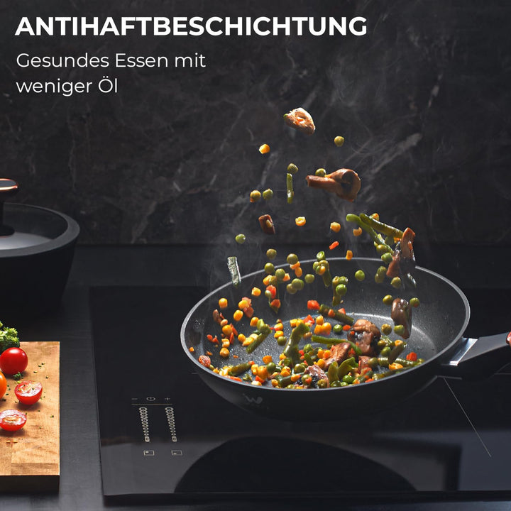 Topfset 12-teilig mit Antihaftbeschichtung - Kochtopf Set mit Deckel - Induktions Töpfe Set - Töpfe