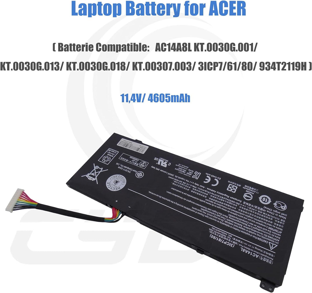 CYDZ® 11.4V 4605mAh Laptop Akku AC14A8L 3ICP7/61/80 934T2119H für Acer Aspire V15 Nitro VN7 VN7-571