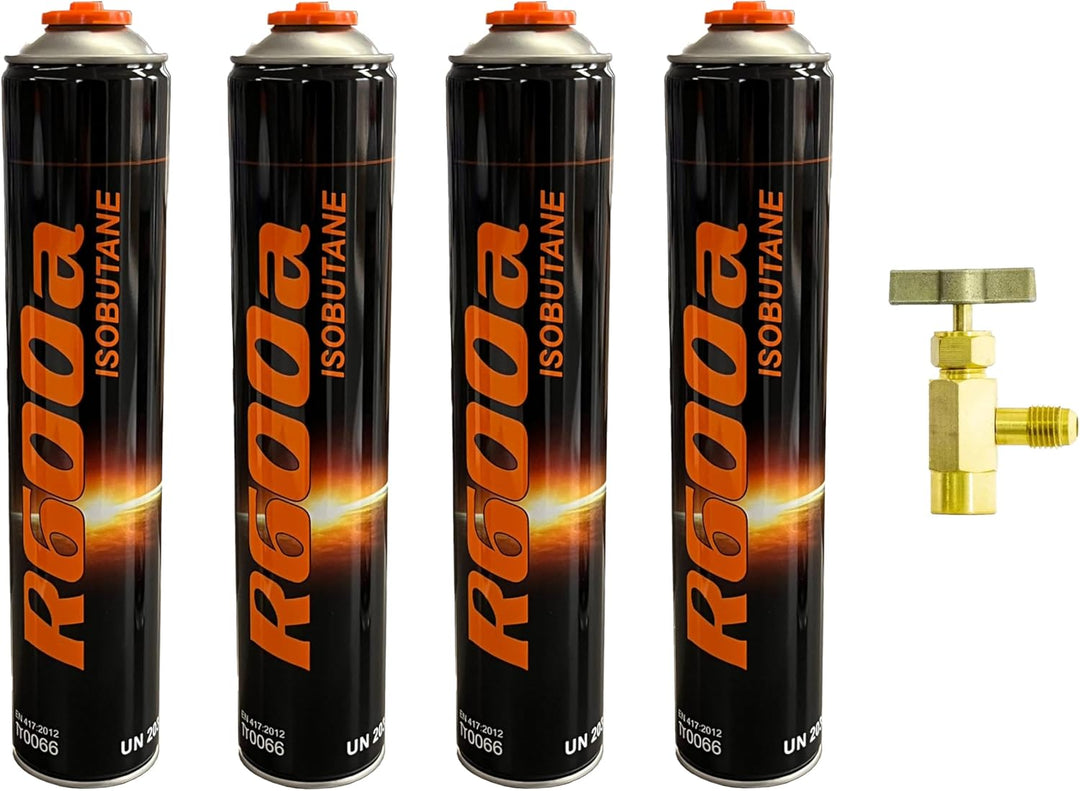 4 x Kältemittel R600a 420g Isobutan + Entnahmeventil/Stechventil