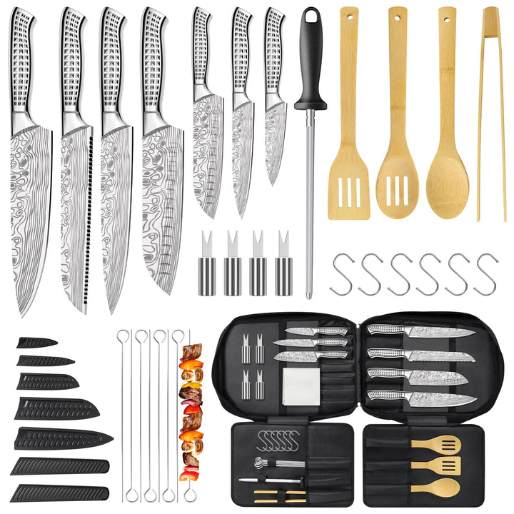MOSFiATA Messerset Küchenmesser Grillbesteck Set mit Rucksack für Outdoor | mit 7 profi Messer, Wetz