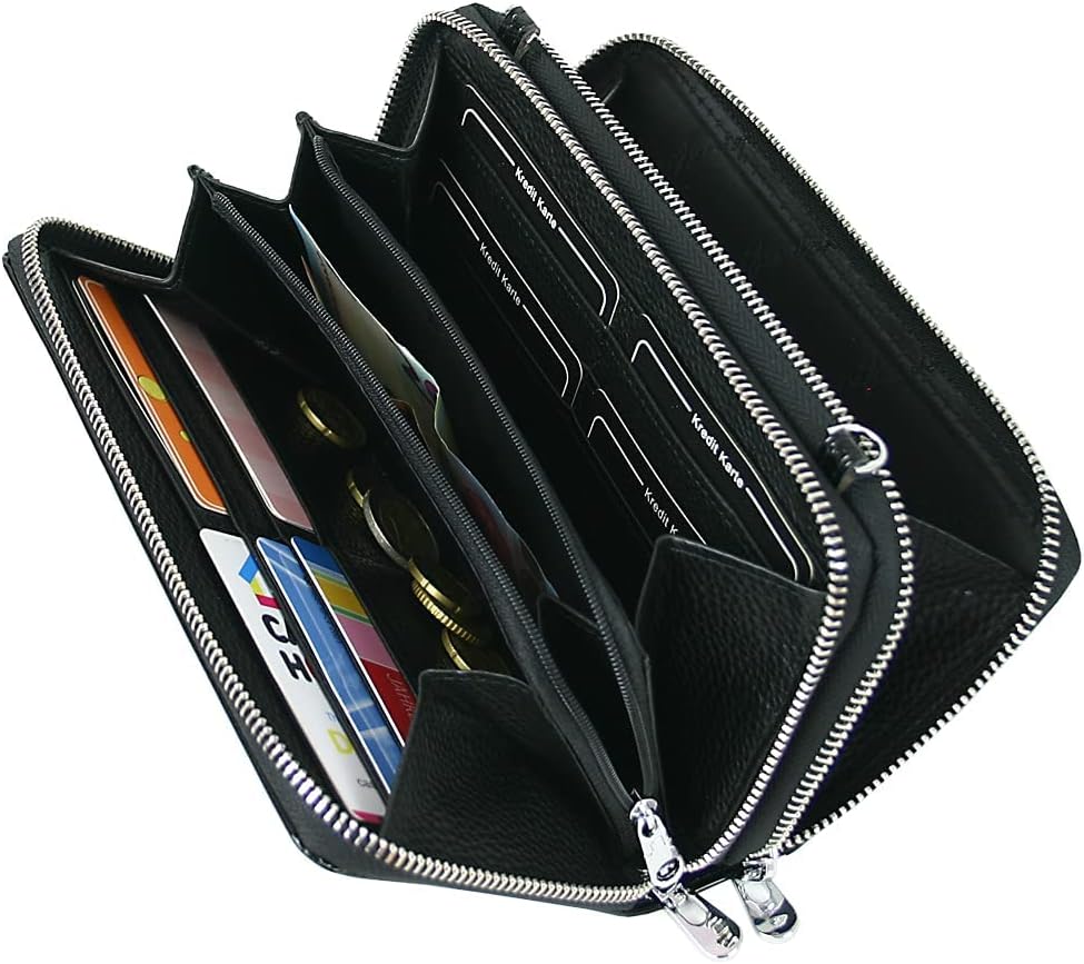Jennifer Jones - Echt Leder Handtasche mit Handyfach - 2in1 Handytasche & Geldbörse mit RFID-Schutz