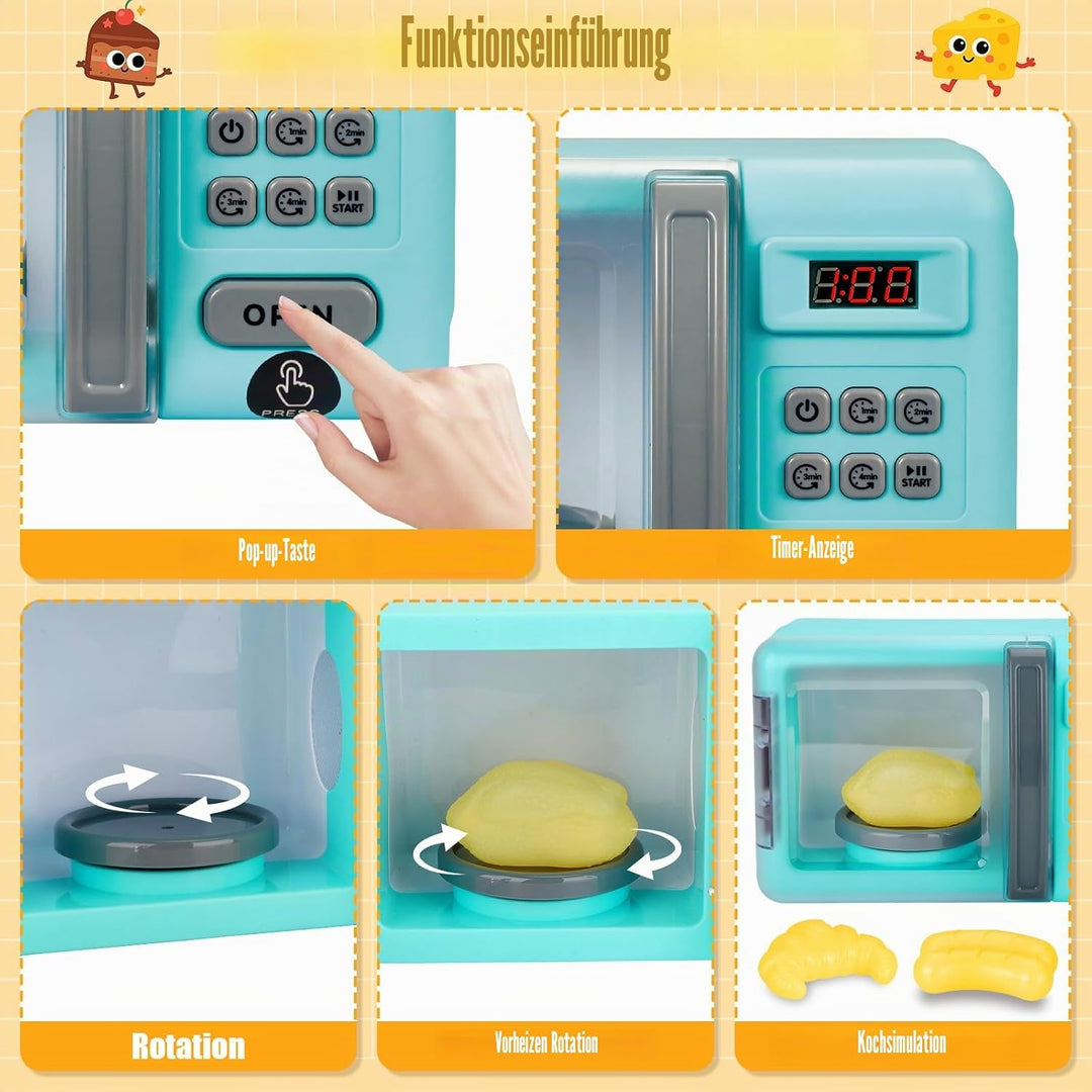deAO Mikrowellenspielzeug für den Ofen, Spielzeug, Cooking Play Kit mit realistischem Licht, Sound &