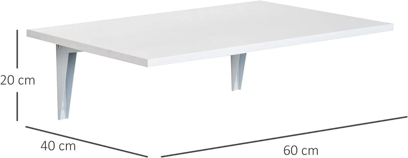 HOMCOM Wandklapptisch Wandtisch Klapptisch Esstisch Schreibtisch, MDF, Weiss, 60x40cm, Weiss