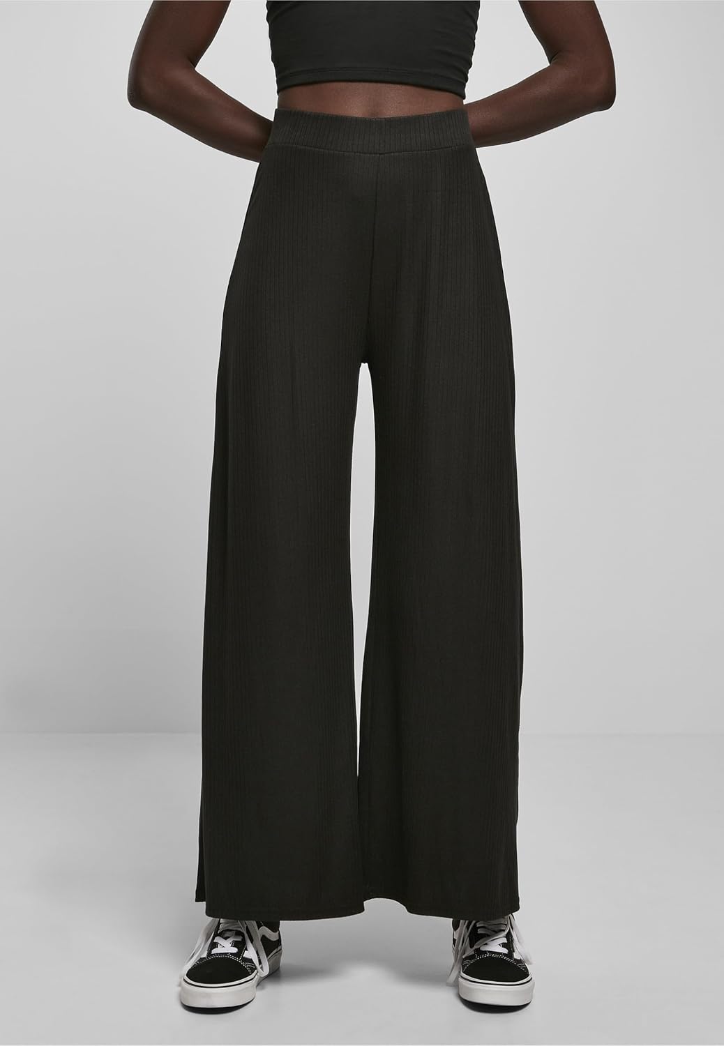 Urban Classics Damen Ladies Rib Jersey Wide Leg Pants XS Schwarz, XS Schwarz