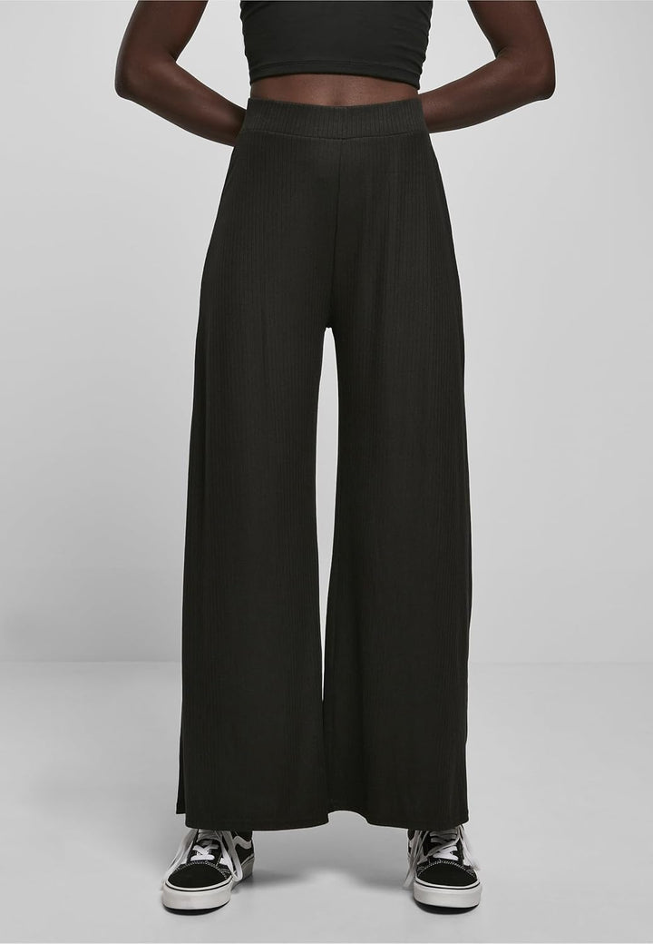 Urban Classics Damen Ladies Rib Jersey Wide Leg Pants XS Schwarz, XS Schwarz