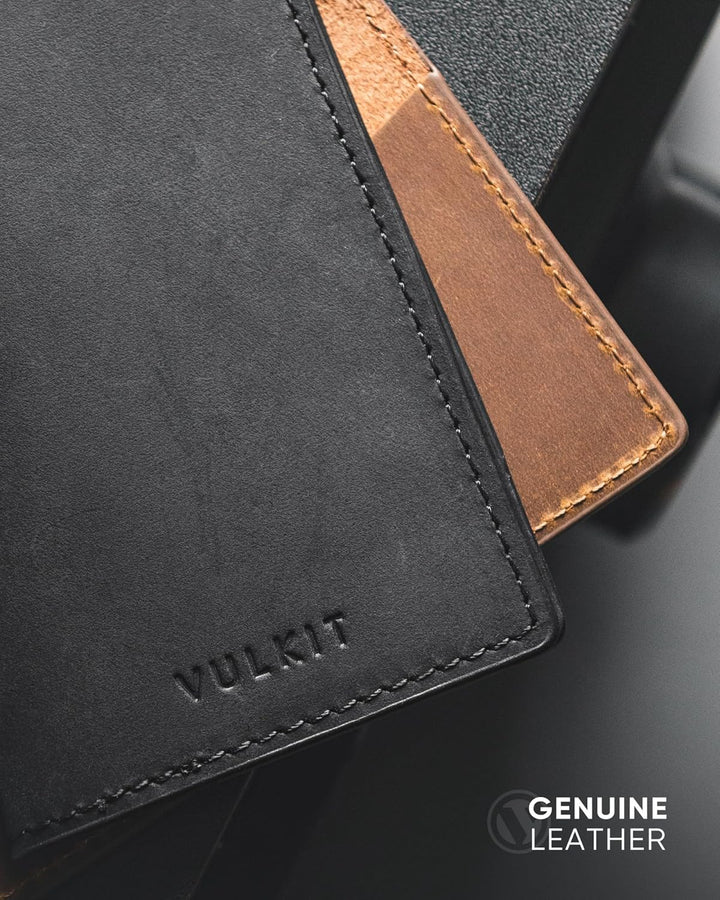 VULKIT Visitenkartenetui Echtes Leder Slim Visitenkartenhüllen für Herren Bifold Visitenkartenhalter