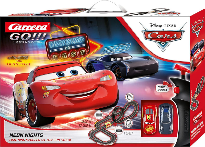 Carrera 20062477 GO!!! Disney Pixar Cars Neon Lights Rennstrecken-Set | 5,3m elektrische Carrerabahn