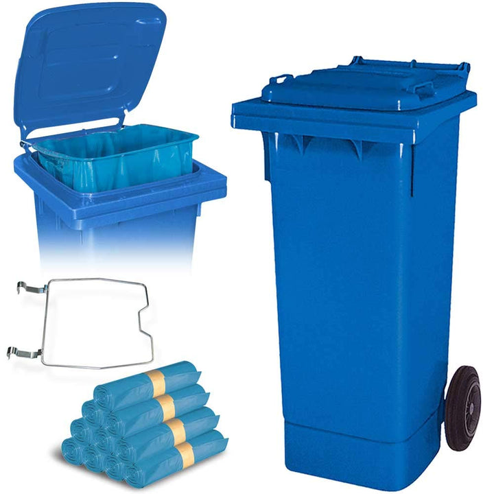 BRB 80 Liter Mülltonne mit Halter für Müllsäcke, inkl. 250 Müllsäcke (blau), blau