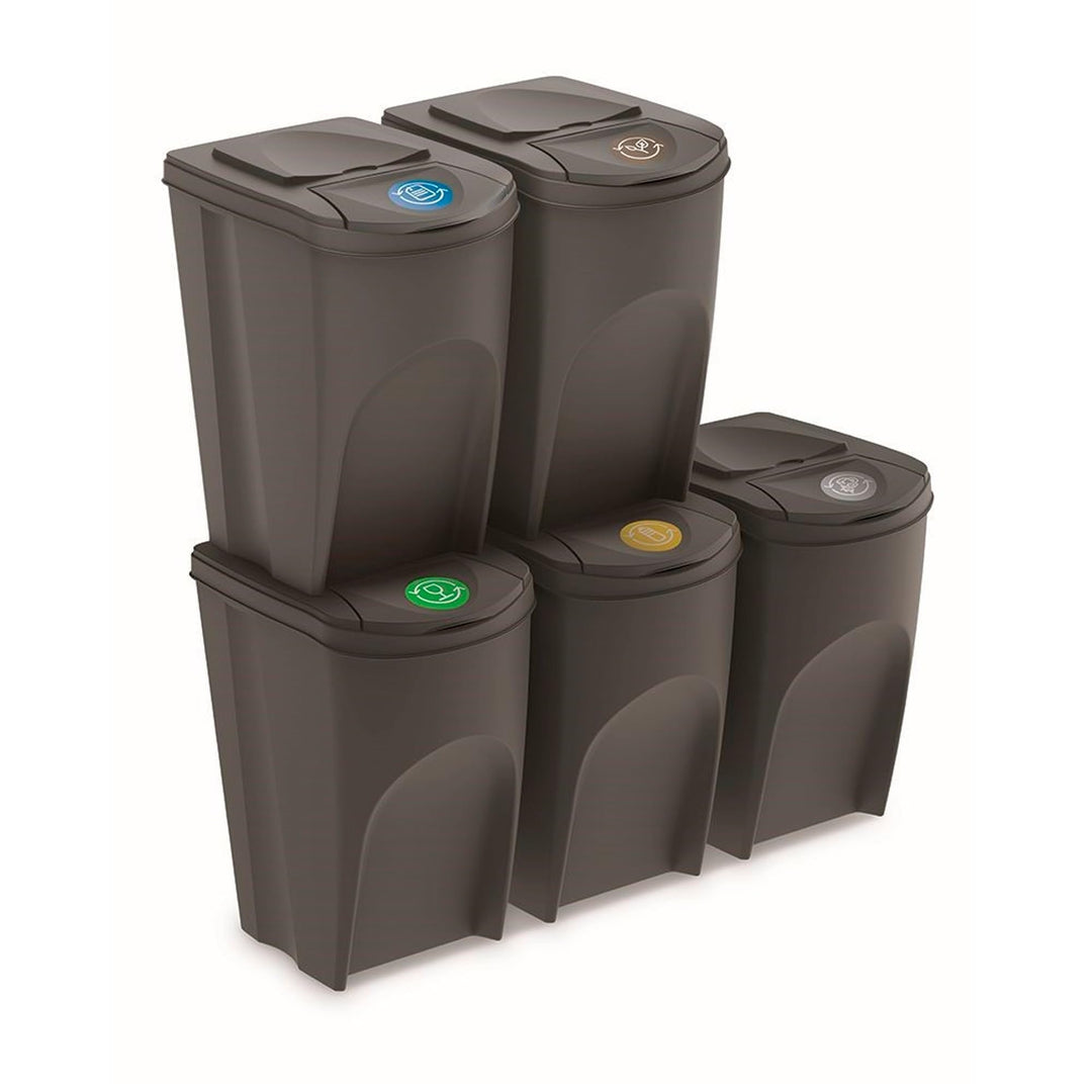Set de 5 cubos de basura KEDEN SORTIBOX papelera reciclaje, gris, volumen 5x35L