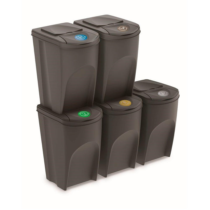 Set de 5 cubos de basura KEDEN SORTIBOX papelera reciclaje, gris, volumen 5x35L