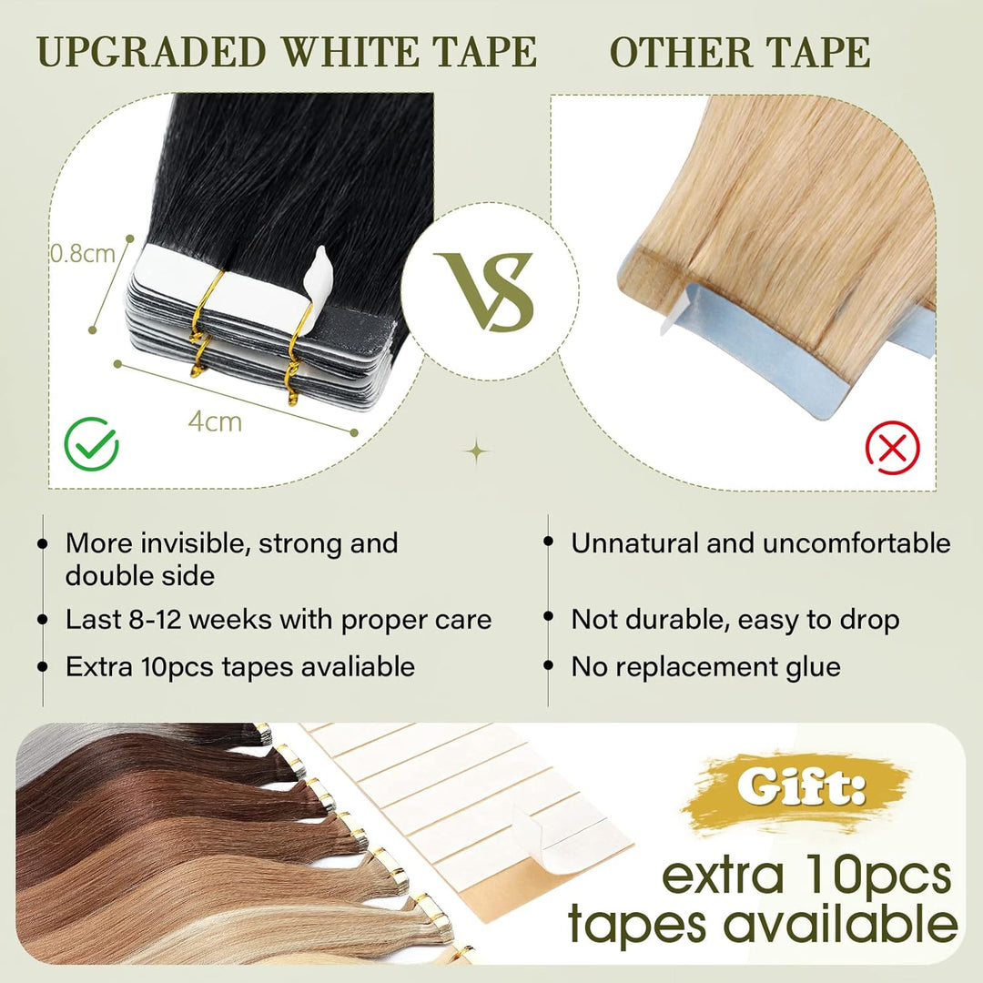 Benehair Tape in Extensions Echthaar, Invisible Tape Extensions Echt Haar, 20Pcs 30g Haarverlängerun
