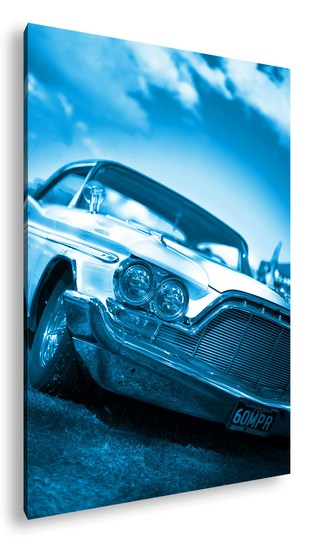 deyoli englischer Oldtimer Format 80x60 Effekt: Monocrome Blau als Leinwandbild, Motiv fertig gerahm