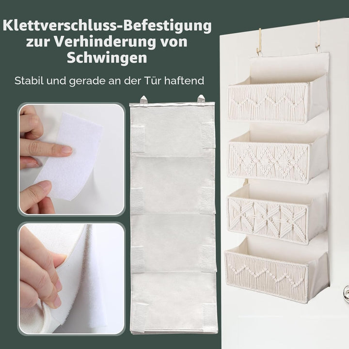 Autumnlife Hängeorganizer mit 4 Taschen, Boho Deko Tür Organizer Hängend Hängeaufbewahrung mit 2 Hak