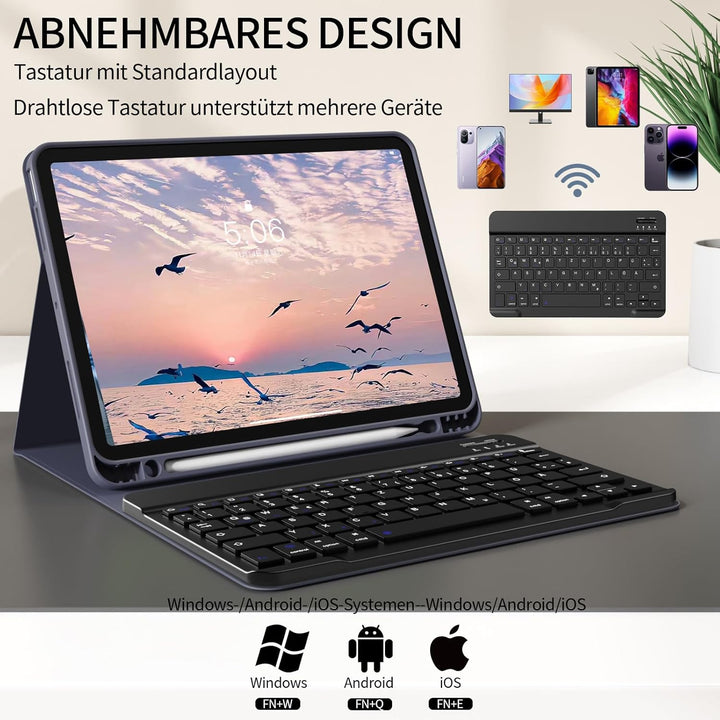 Hülle mit Tastatur für iPad A16 11 Generation 2025/10 Generation 2022 (11/10.9 Zoll), Flexibles TPU