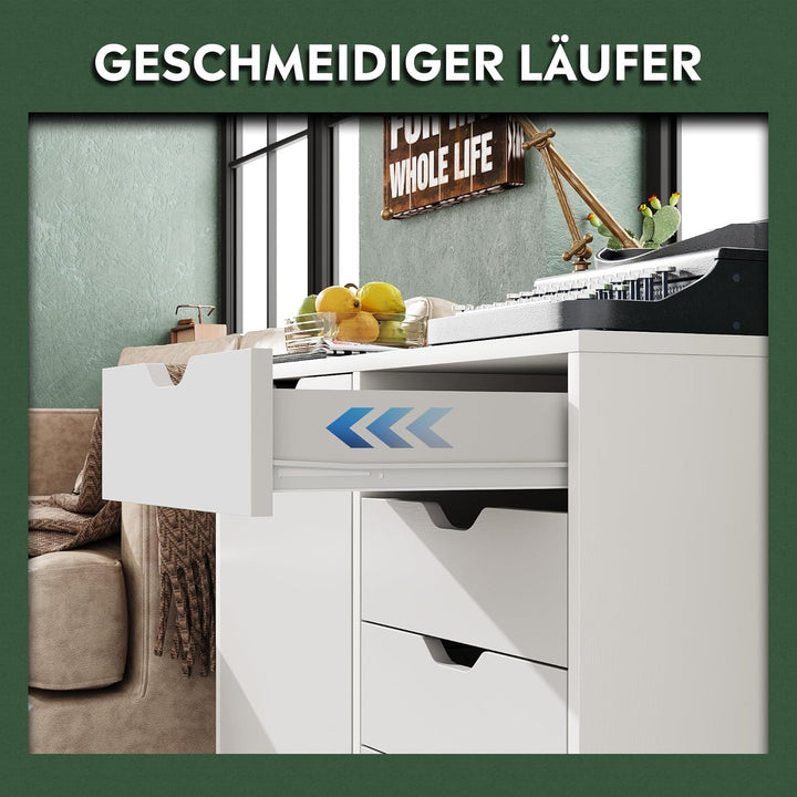 DEVAISE Rollcontainer mit 5 Schubladen und Schrankfach, Mobiler Aktenschrank mit Rollen, Schreibtisc
