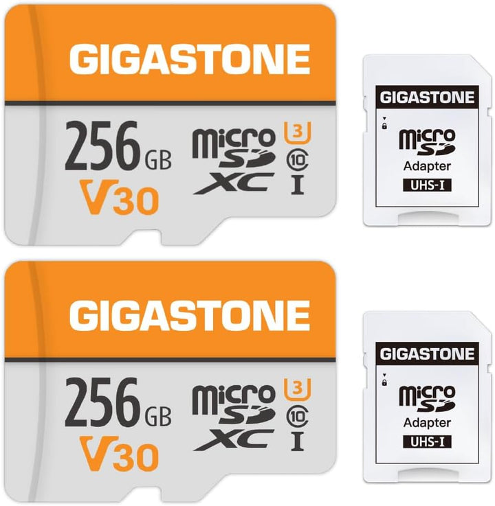 Gigastone 256GB MicroSDXC Speicherkarte 2er-Pack + SD Adapter, für Action-Kamera GoPro Drohne und Ta