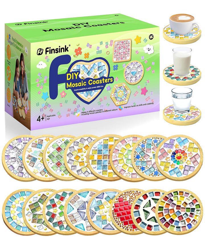 Finsink Mosaik bastelset kinder 16pcs mosaik untersetzer bastelset diy holz untersetzer Set Mosaikst