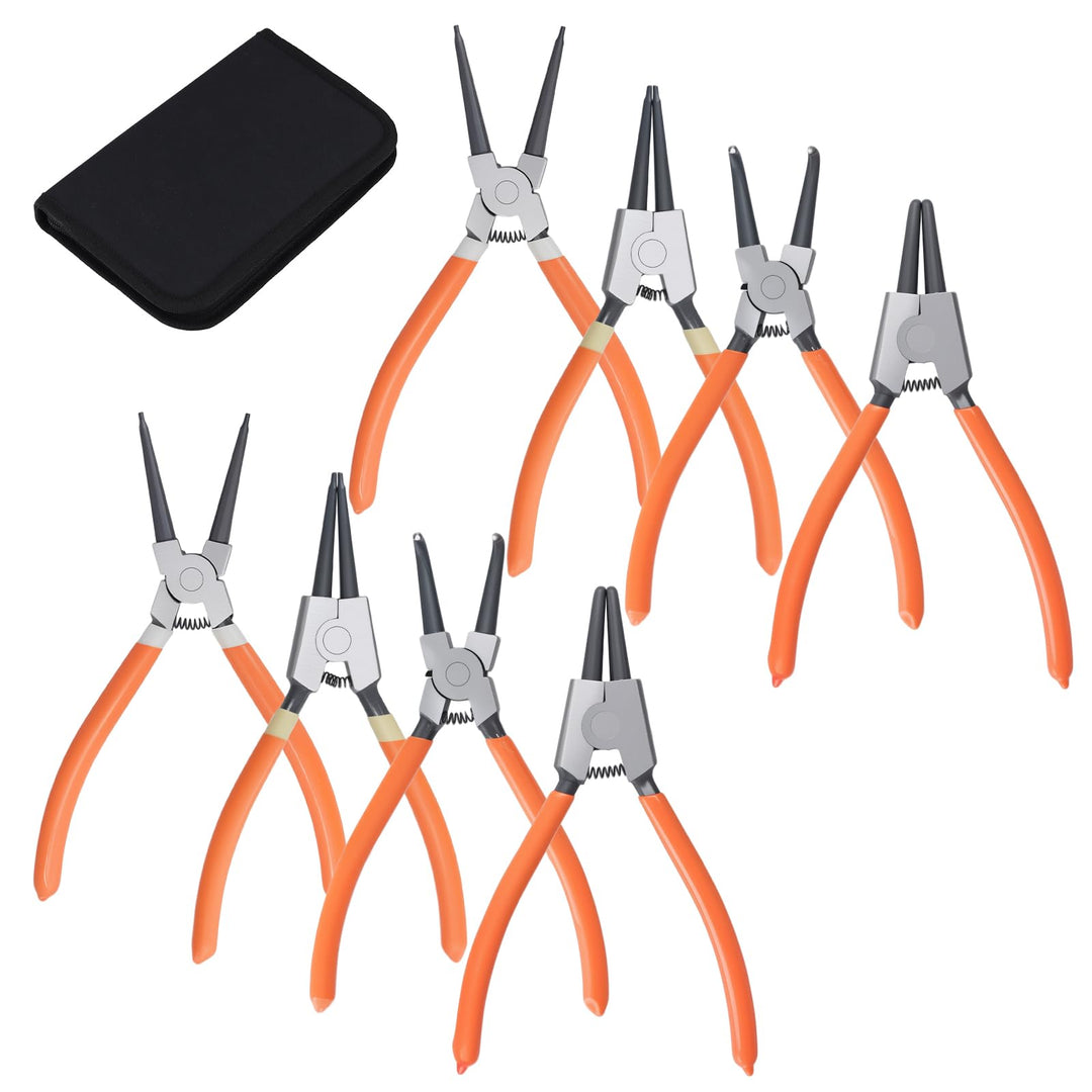 8 Stück Sprengringzangen Set, Sicherungsringzange Set, 178 mm gebogen/gerade, mit Tasche, Kohlenstof