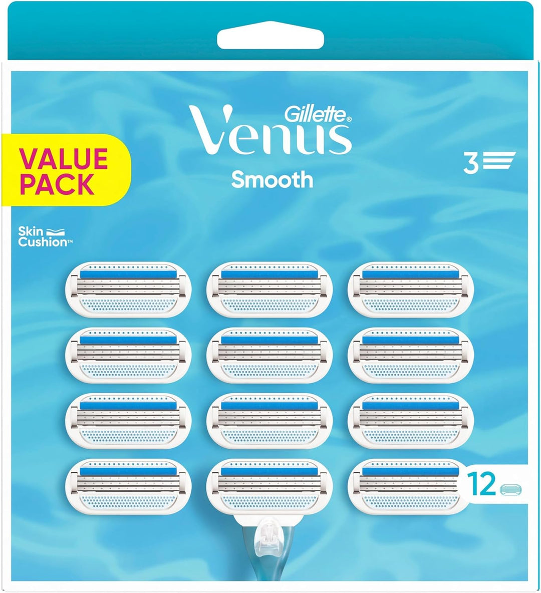 Gillette Venus Smooth Damenrasierer Ersatzklingen, Set von12, mit 3 sich der Körperkontur anpassende