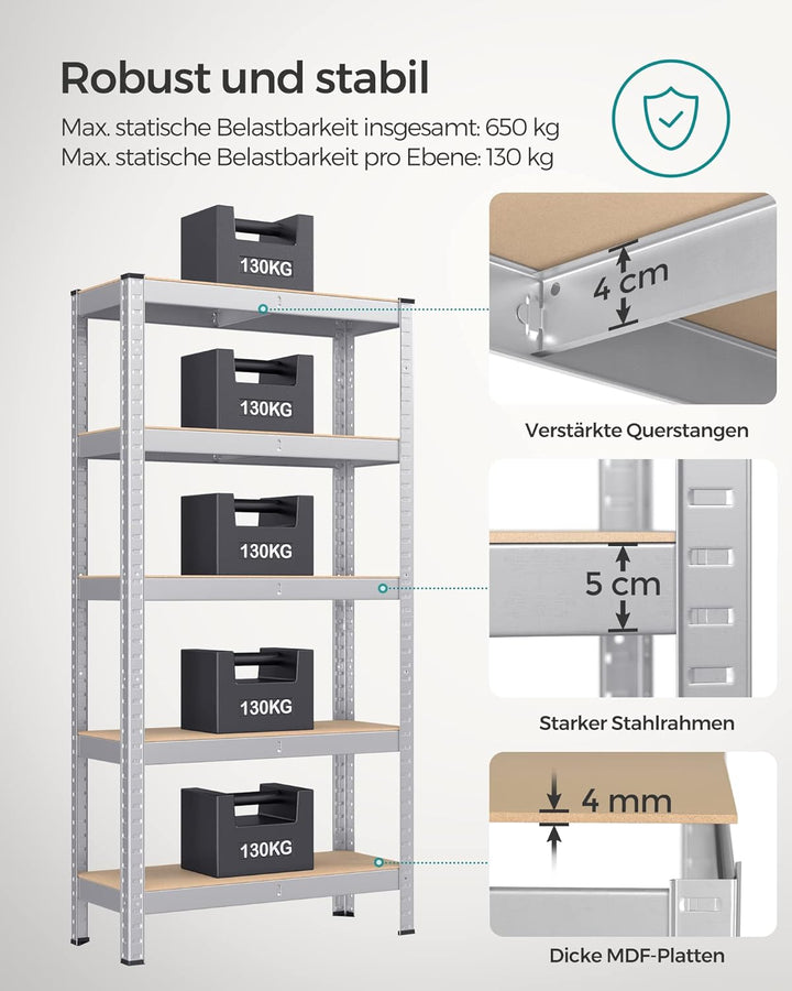 SONGMICS Schwerlastregal, 2er Set, Kellerregal, Lagerregal, 30 x 75 x 150 cm, Regal mit Stahlgestell
