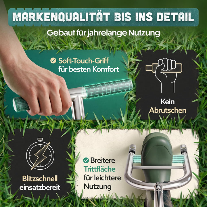 Aerifizierer für Rasen Pro | Innovativer Rasenlüfter | Rasenbelüfter mit Holespoon | Aerifiziergabel