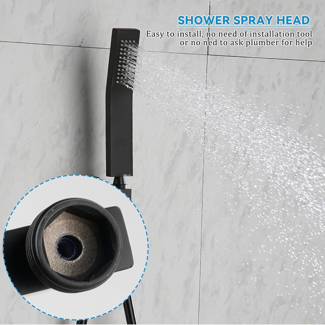 Duschkopf mit Schlauch Handbrause Dusche – Wassersparend Quadratisch Schwarz, 1.5m Schlauch, 44 Anti