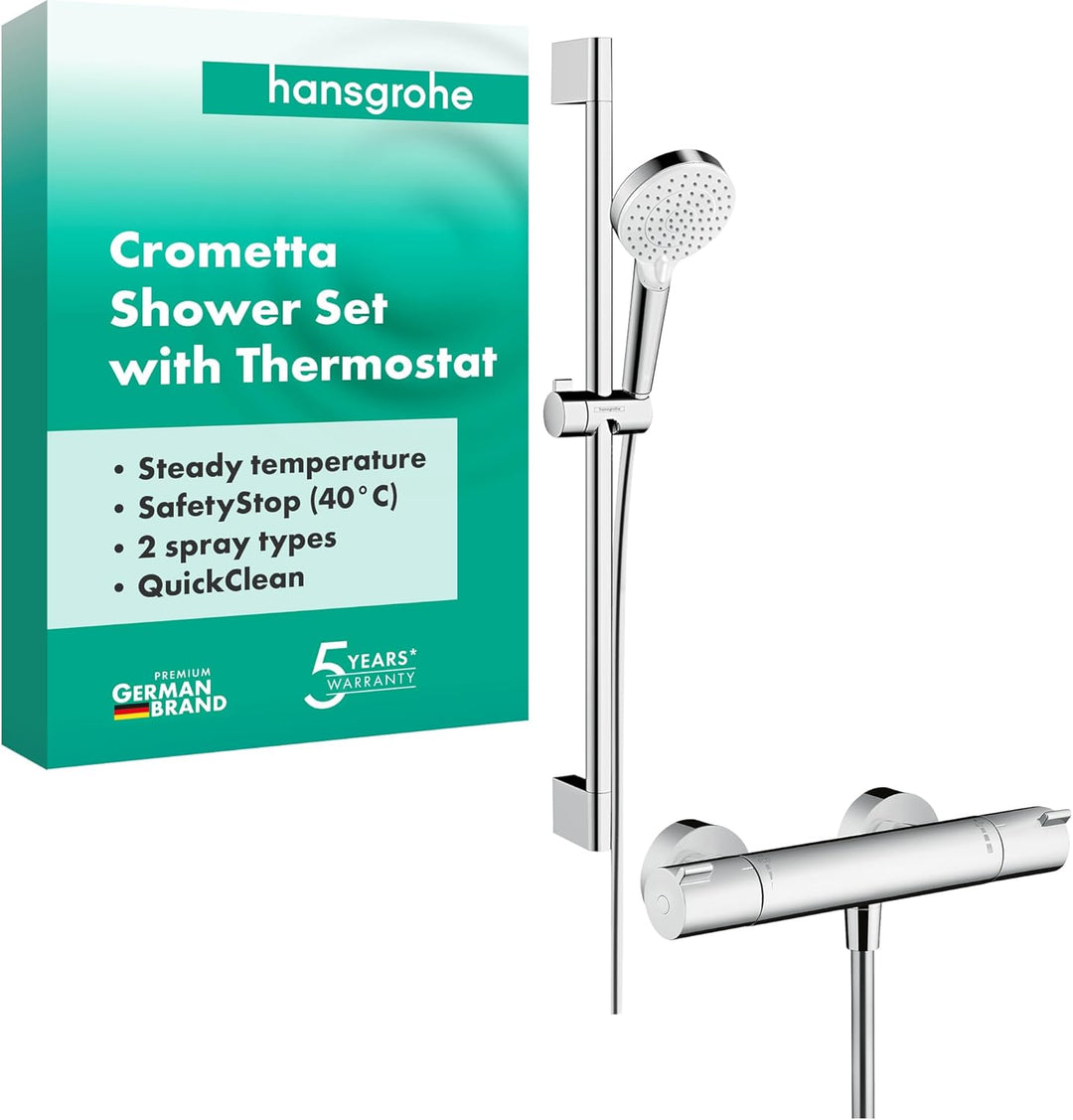 hansgrohe Crometta - Duschset mit Thermostat Ecostat 1001 CL, runder Duschkopf mit Brausestange 65cm