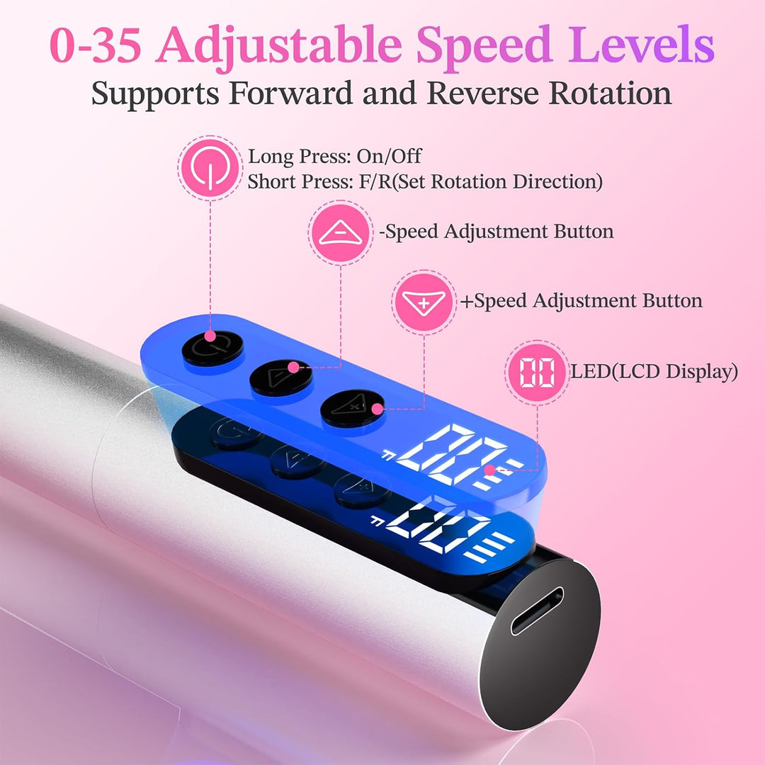 Nagelfräser Kabellos, 13 in 1 Elektrische Nagelfeile - 35000 U/Min Nagelfräser für Gelnägel, Mit LCD
