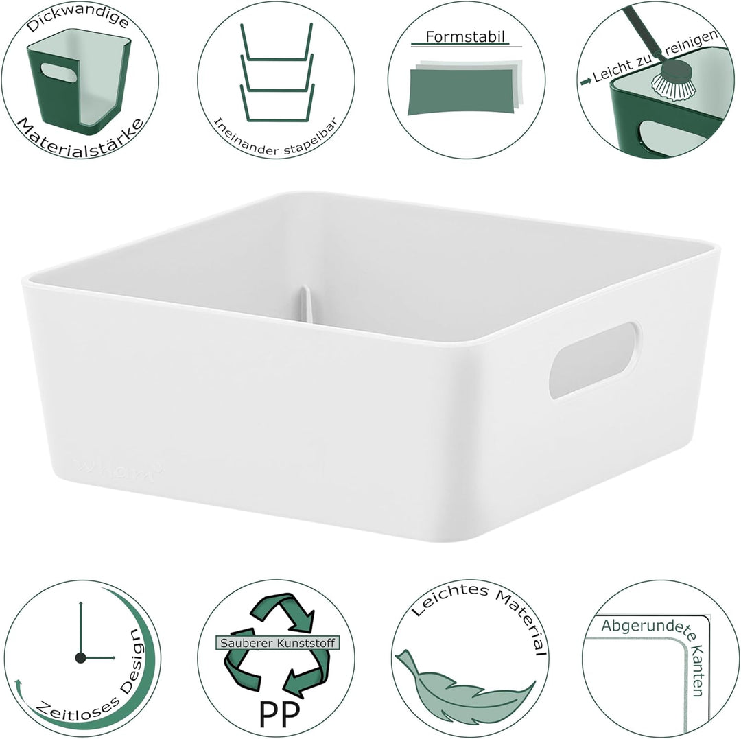 6x Ordnungsboxen - 6 cm hoch - WEIss - 15x15x6cm - 1 Liter - Ordnungskorb - Schubladenorganizer Schu