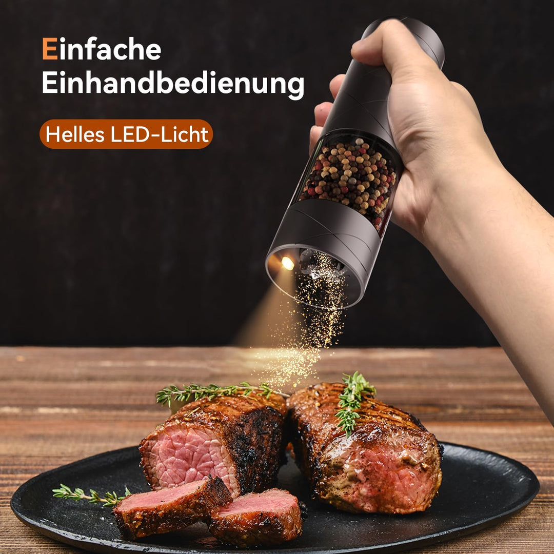 Salz und Pfeffermühle elektrische 2er Set, USB wiederaufladbare-Gewürzmühle elektrisch, einstellbare