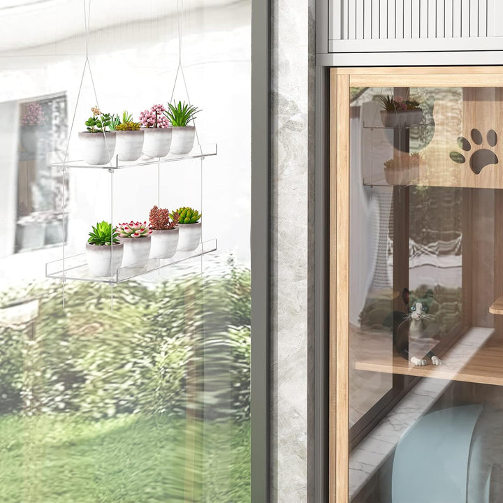 2-stöckiges transparentes Hängeregal, 40,6 cm, für Innenfenster, Pflanzenständer, Blumentopf-Organiz