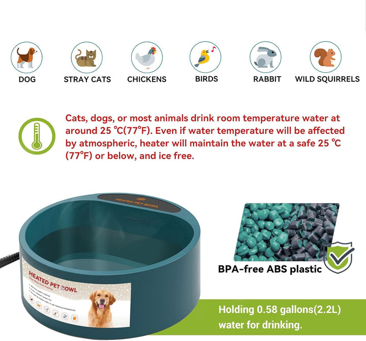 Beheizter Wassernapf für Hunde Hühnertränke Frostsicher Wassernapf Beheizt für Haustiere, Geflügel,