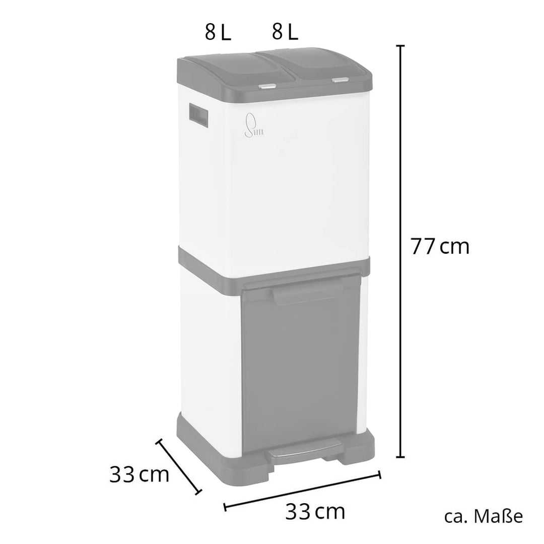 SVITA 3XCOMBO32 Mülleimer Treteimer Abfalleimer Mülltrennung mit Schubfächern Weiss (32 Liter 2x8L +