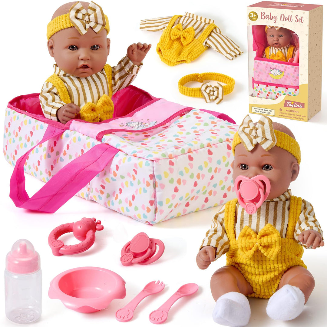 vamei Puppenzubehör mit 30 cm Baby Puppe, Geschenk Mädchen ab 3 Jahre | Puppen Zubehör Set mit Tragb