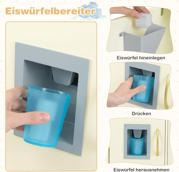 GOPLUS Kinderküche aus Holz, Kinderspielküche mit Mikrowellen, Backofen, Wasserbecken, Kreidetafel &