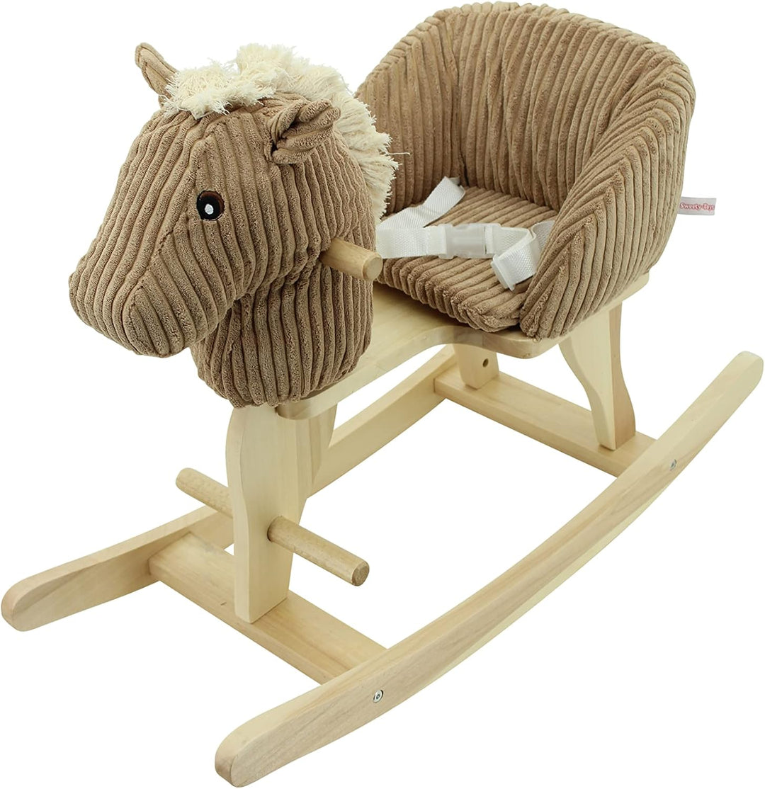 Sweety Toys 7080 Schaukeltier Schaukelpferd beige Cord mit Galoppgeräuschen und Pferdegewieher